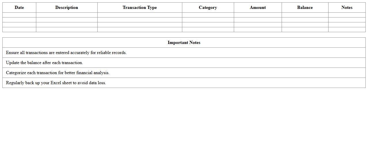 Bank Transaction History Management Excel Template