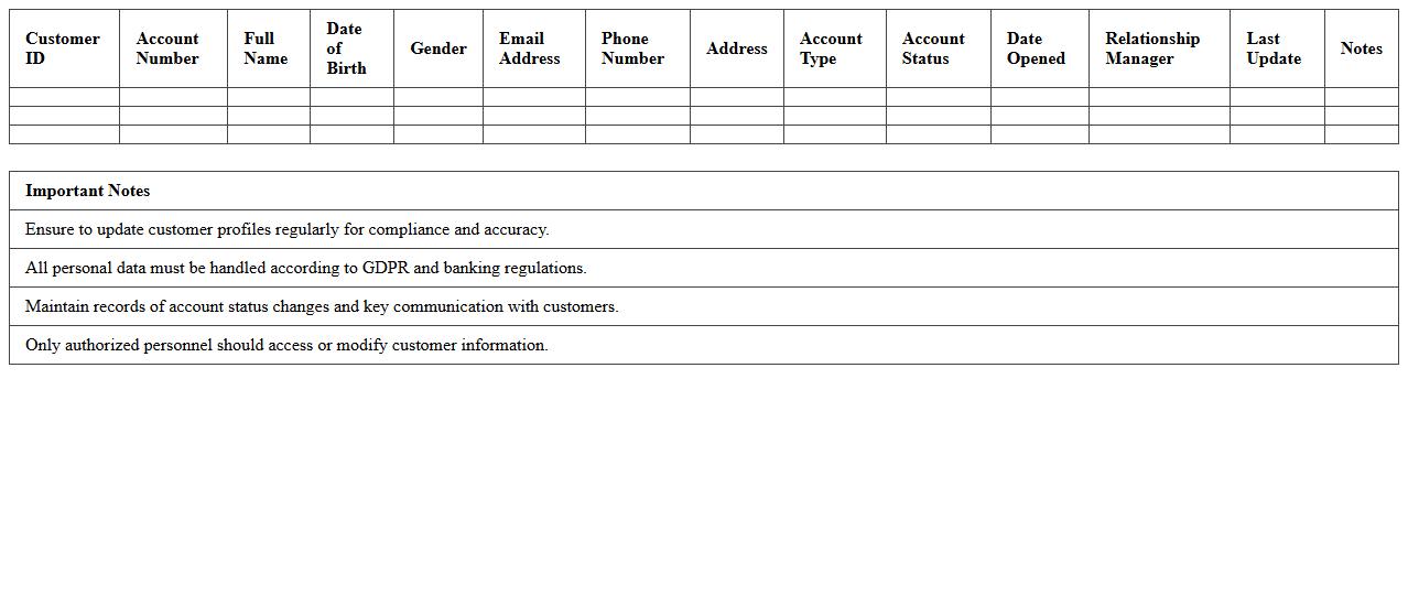 Banking Customer Profile Management Excel Template