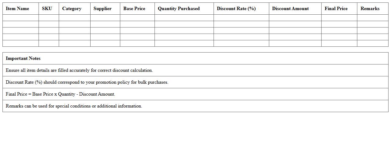 Bulk Purchase Promotion Discount Excel Sheet