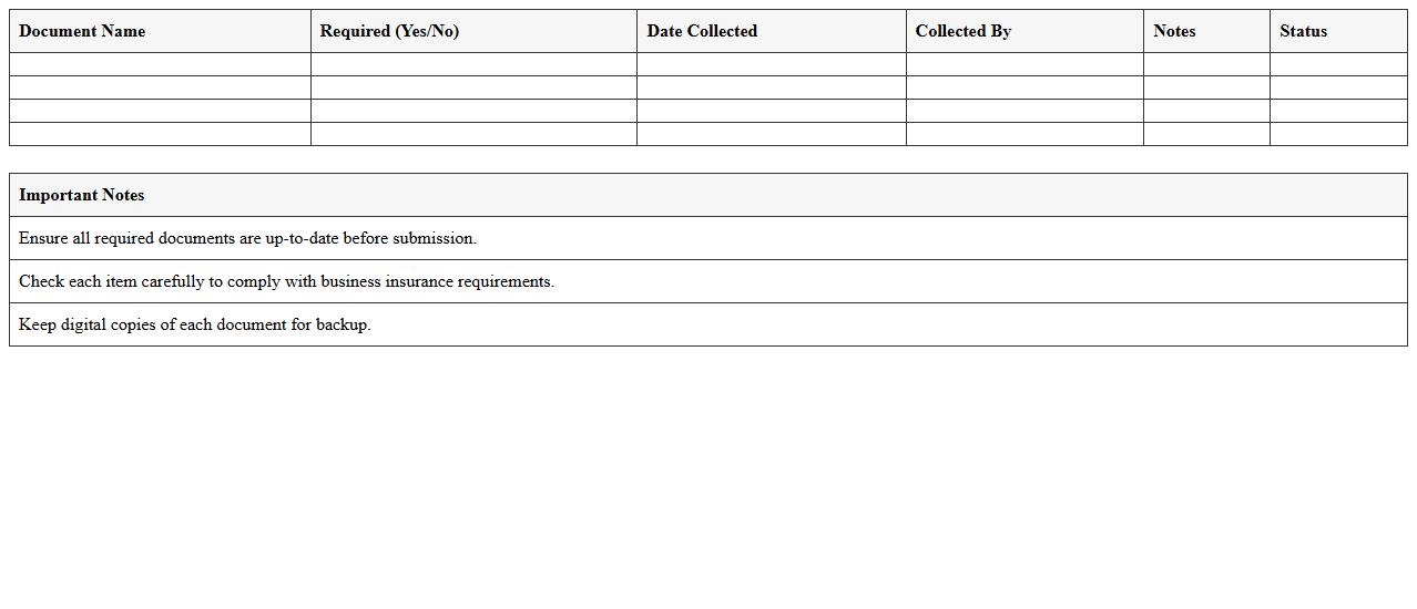Business Insurance Registration Document Checklist Excel Template