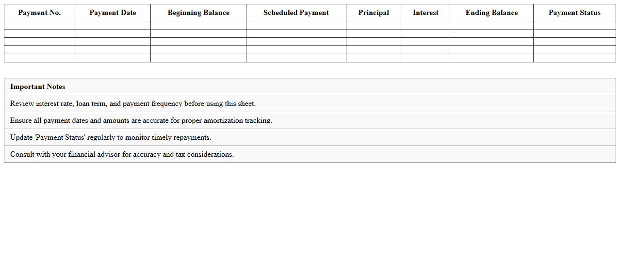 Business Loan Amortization Schedule Sheet
