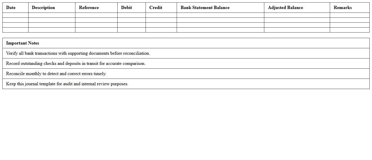 Business Monthly Bank Reconciliation Journal Template
