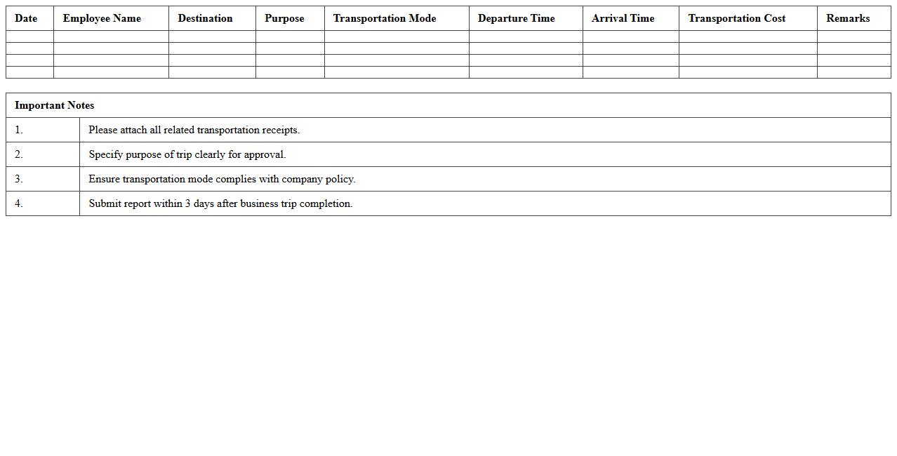 Business Trip Transportation Report Excel