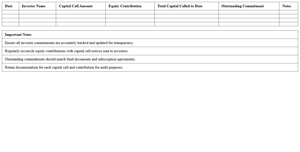 Capital Calls and Equity Contributions Schedule Spreadsheet