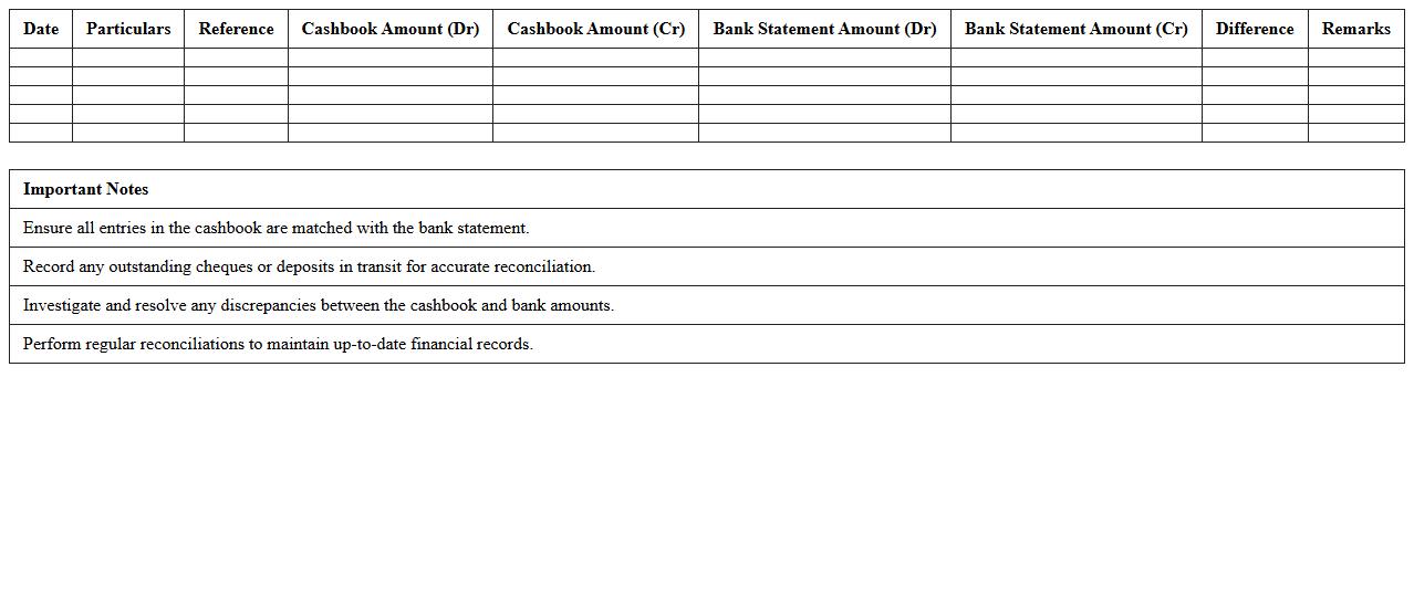 Cashbook and Bank Statement Reconciliation Template