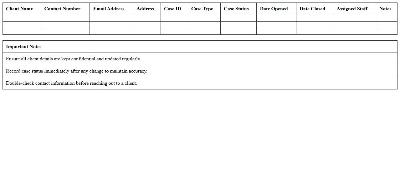 Client Contact and Case Details Excel Template