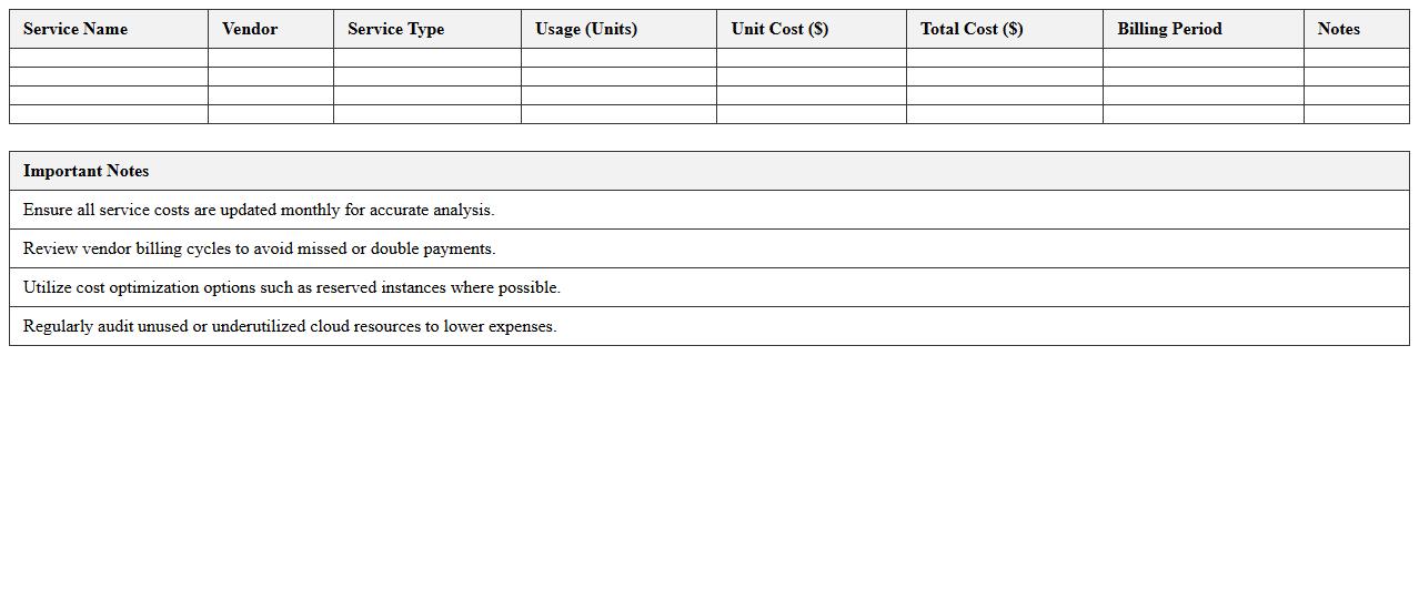 Cloud Services Cost Analysis Excel Template