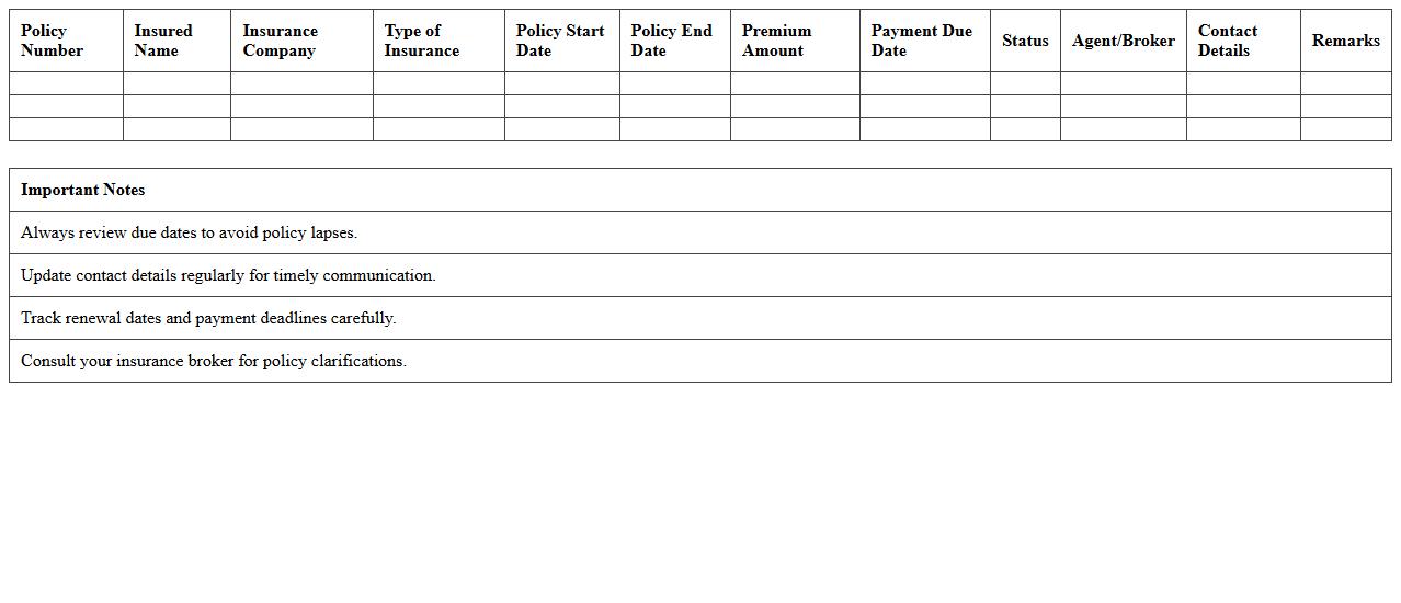 Commercial Insurance Due Date Tracker Excel Sheet