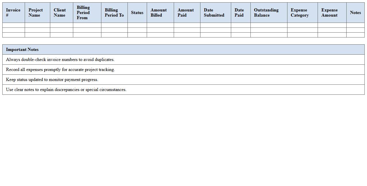Construction Progress Billing and Expense Log Template