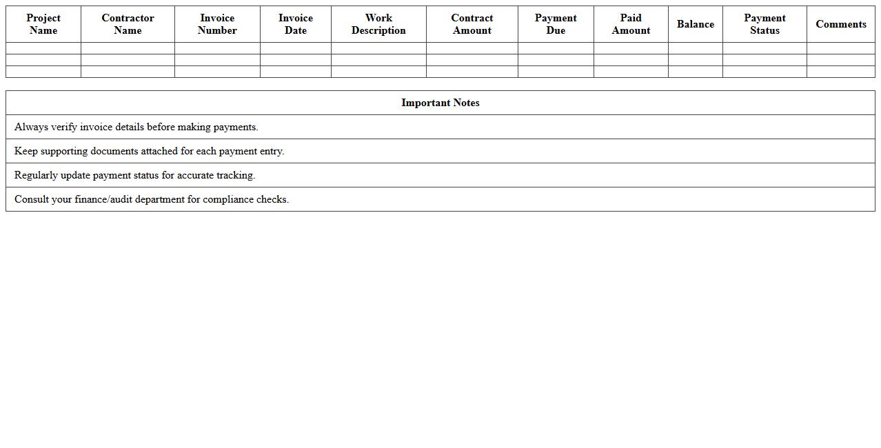 Contractor Payment Tracking Excel Template for Construction Audits