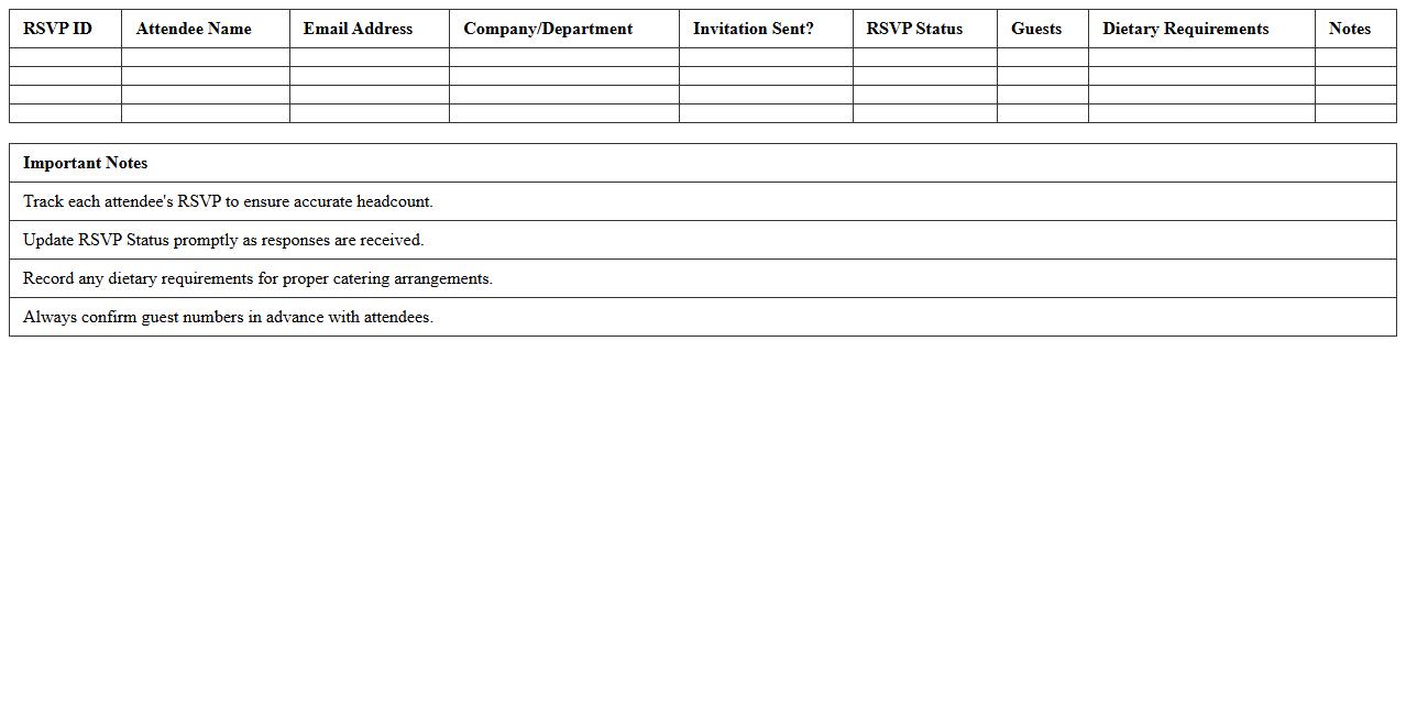 Corporate Event RSVP Tracking Excel Template