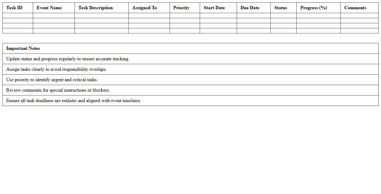 Corporate Event Task Assignment & Progress Tracker Excel