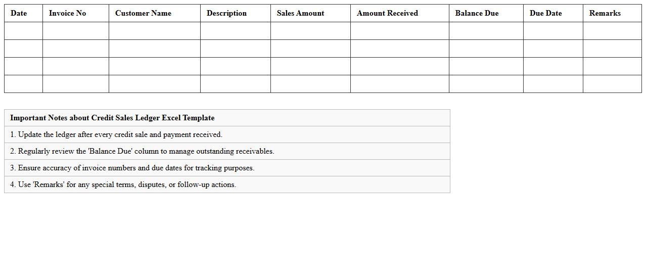 Credit Sales Ledger Excel Template