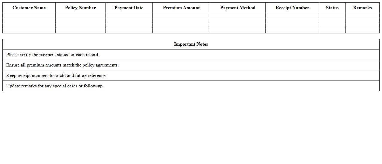 Customer Premium Payment Record Excel