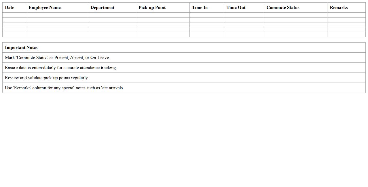 Daily Corporate Commute Attendance Excel Template