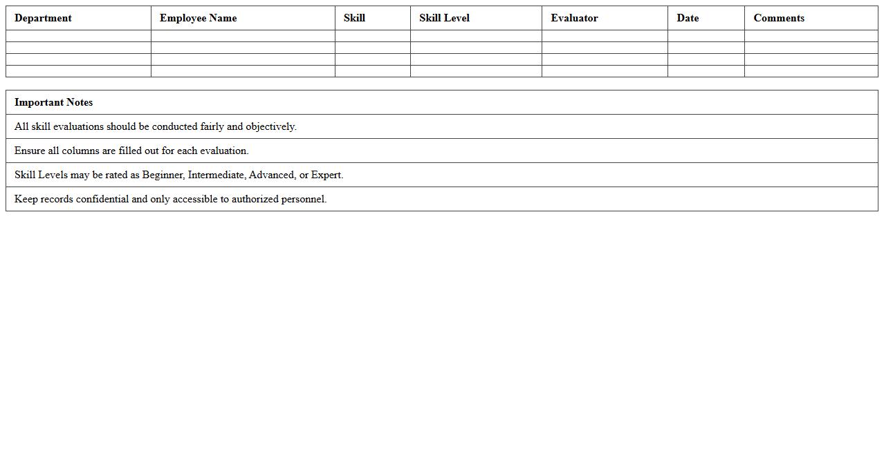 Department Skill Evaluation Excel Template