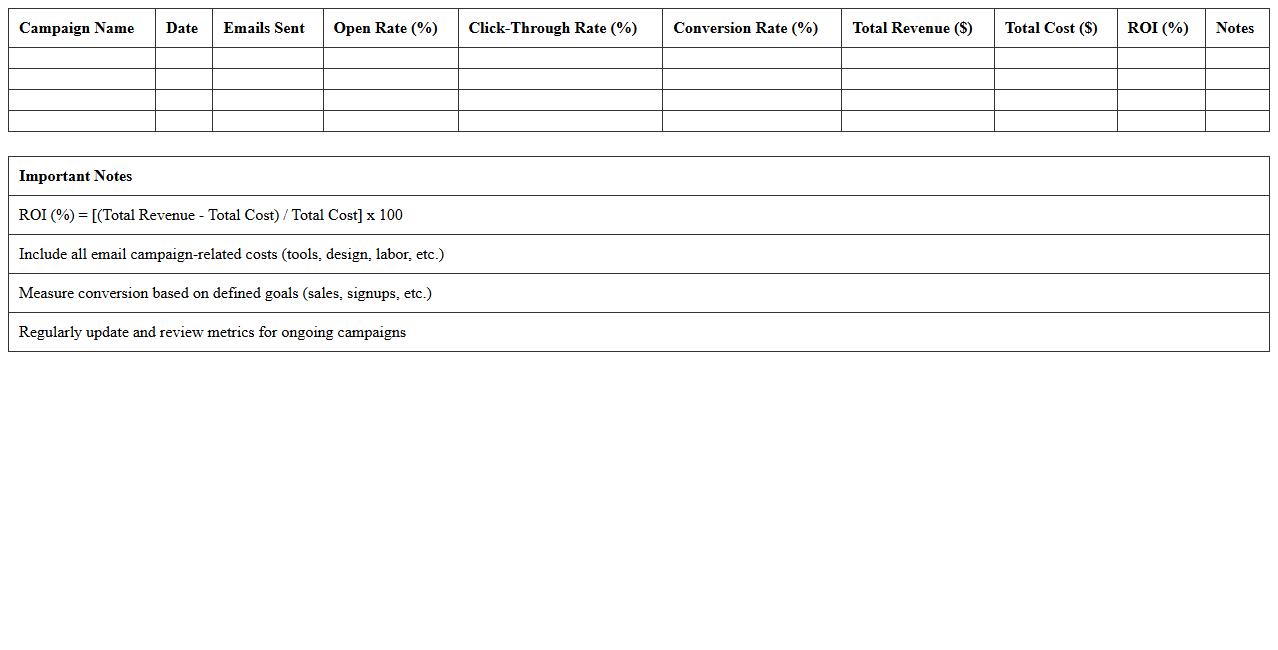 Email Marketing ROI Calculation Spreadsheet
