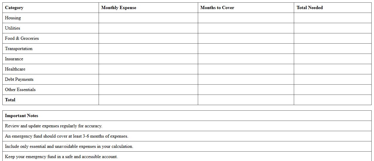 Emergency Fund Calculator Excel Template