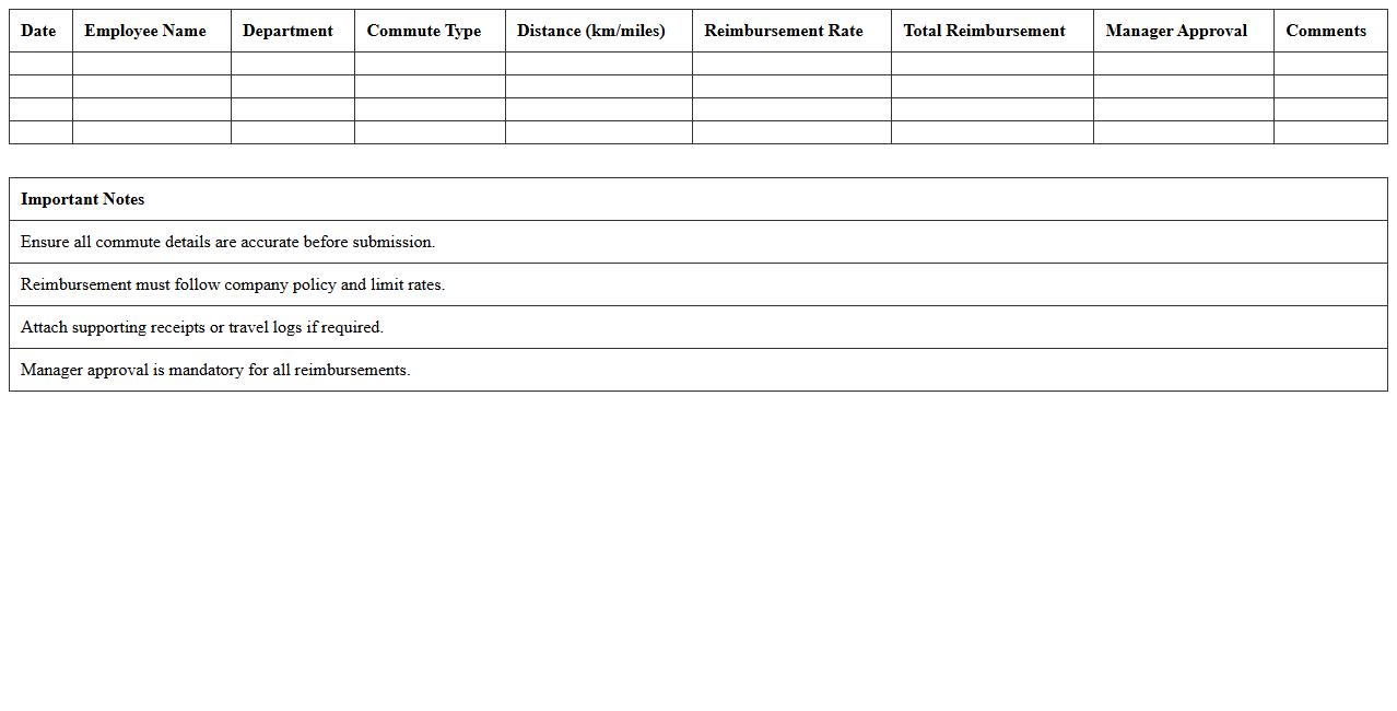 Employee Commute Reimbursement Tracker Excel