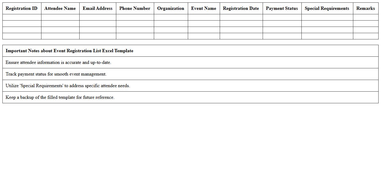 Event Registration List Excel Template