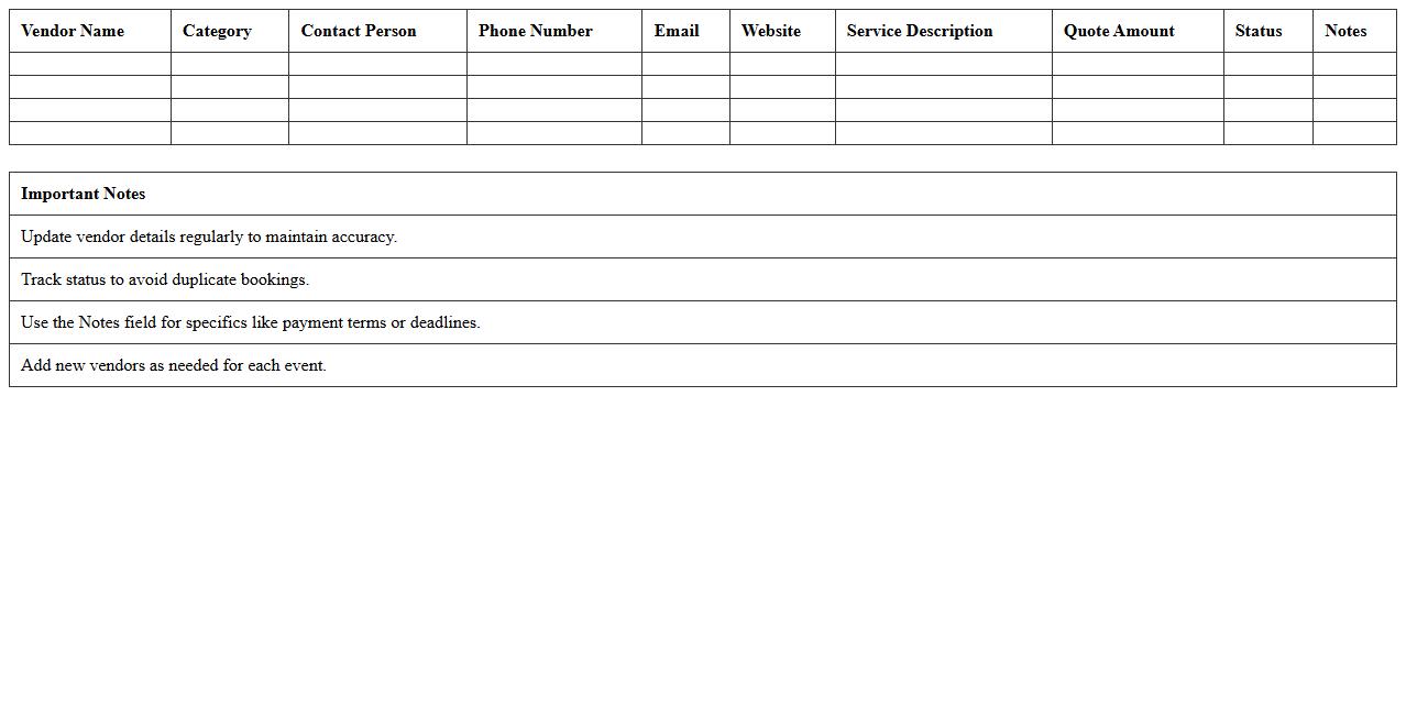 Event Vendor Contact List Tracker