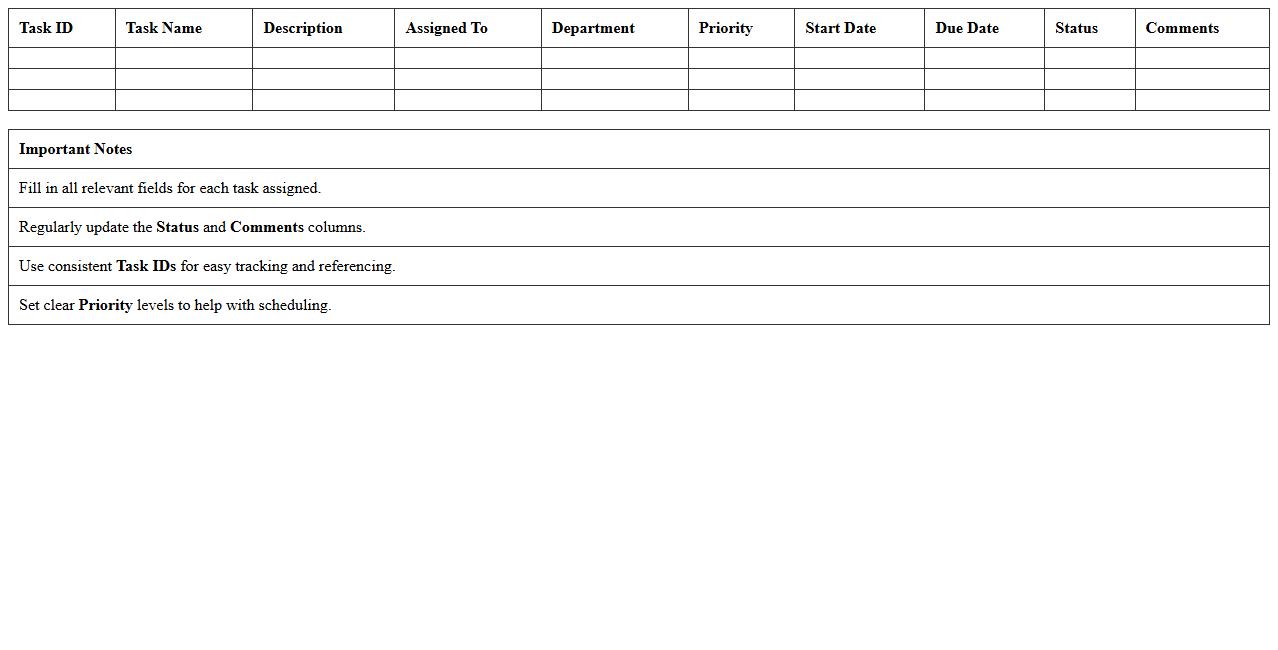 Excel Template for Manufacturing Task Delegation