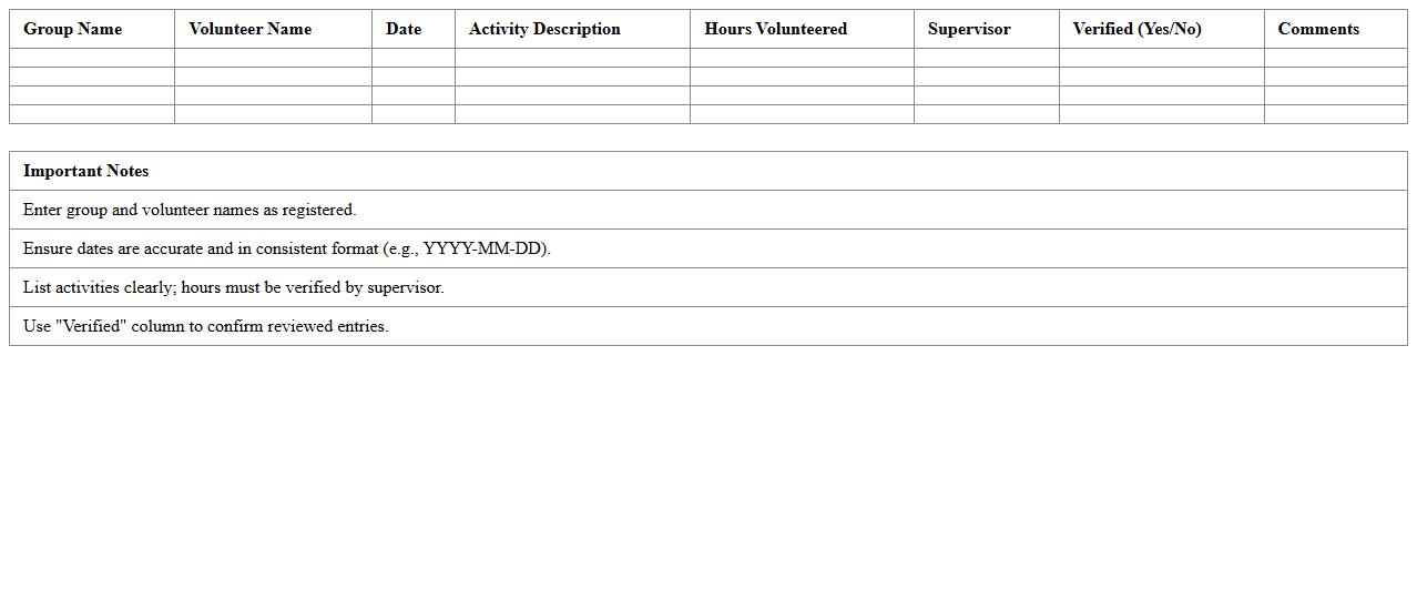 Excel Volunteer Hours Coordination Sheet for Groups