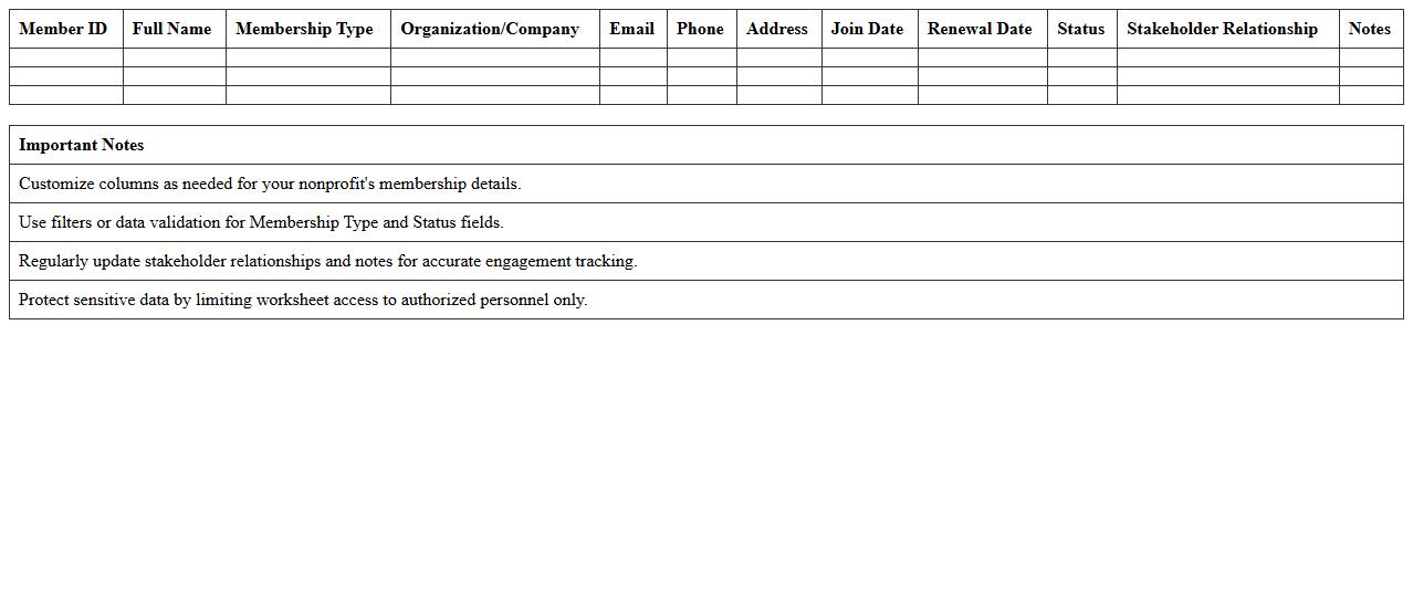 Excel Worksheet for Nonprofit Membership & Stakeholder Connections