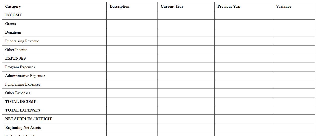 Financial Statement Summary Excel Template for Nonprofits
