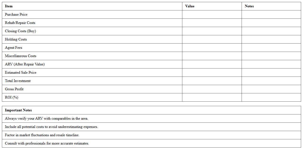 Fix and Flip ROI Calculator for Real Estate Wholesalers