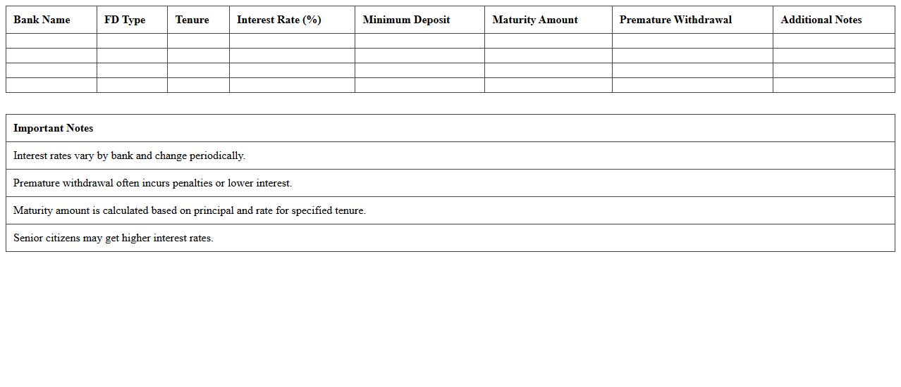 Fixed Deposit Comparison Chart Excel