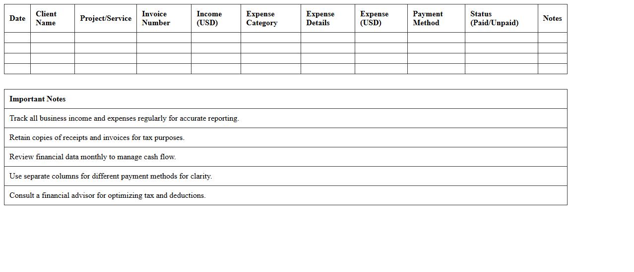 Freelancer Business Finance Report Excel Sheet