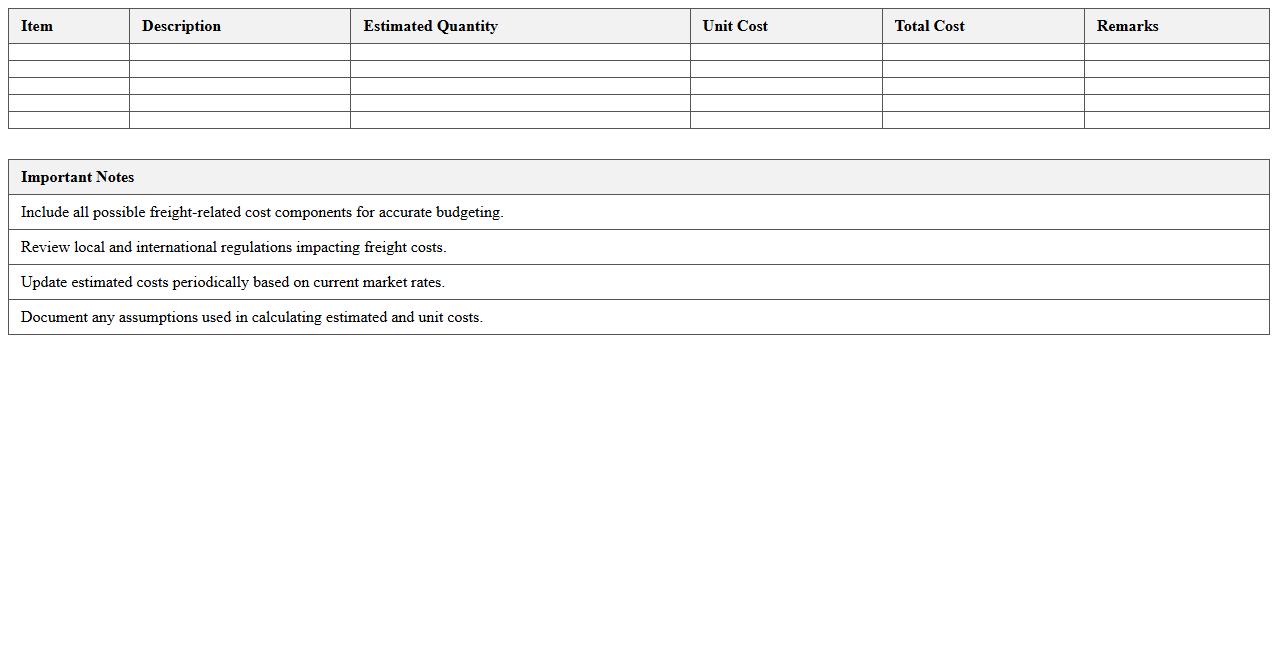Freight Cost Analysis Budget Template