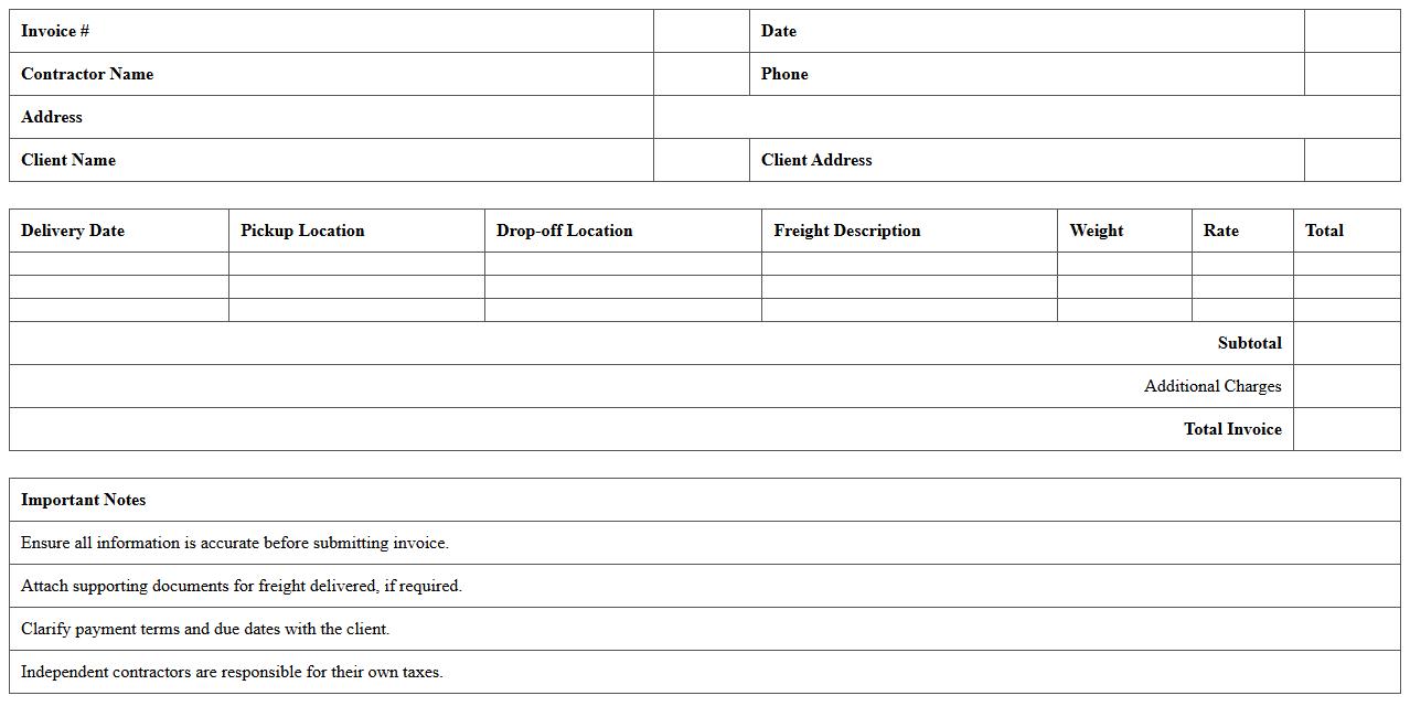 Freight Delivery Invoice Excel Template for Independent Contractors