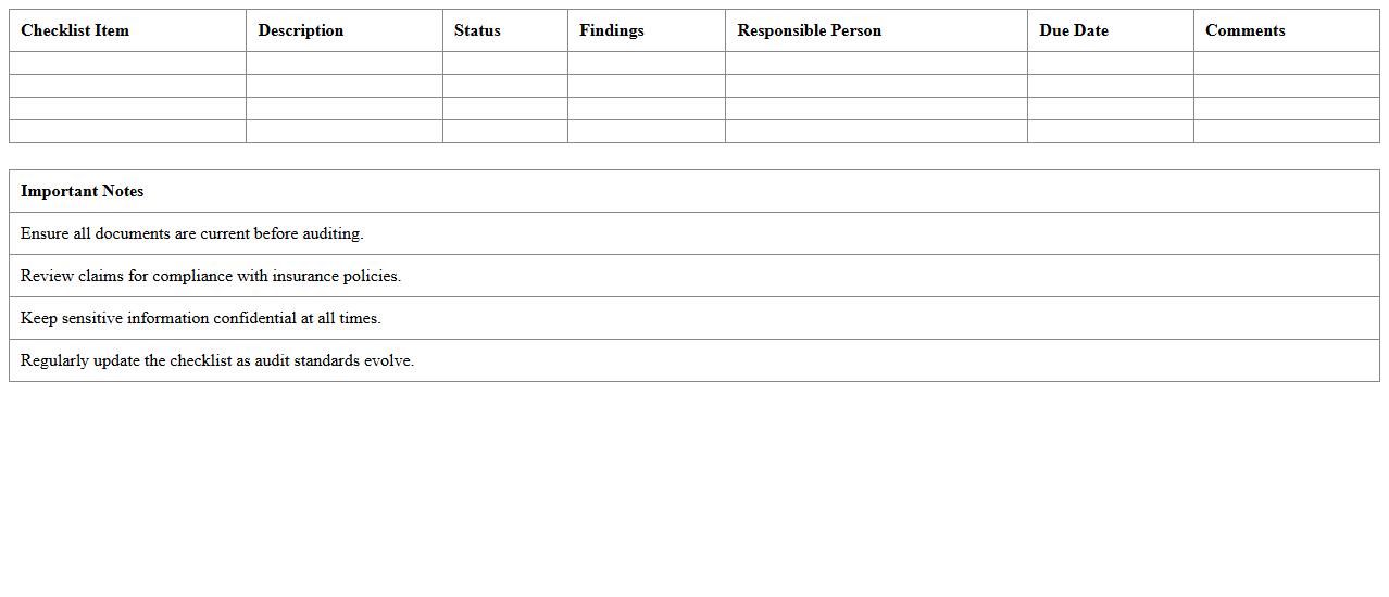 Health Insurance Audit Checklist Excel Template