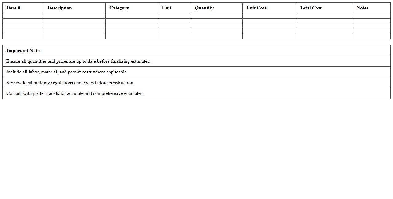 Home Construction Estimate Template Spreadsheet