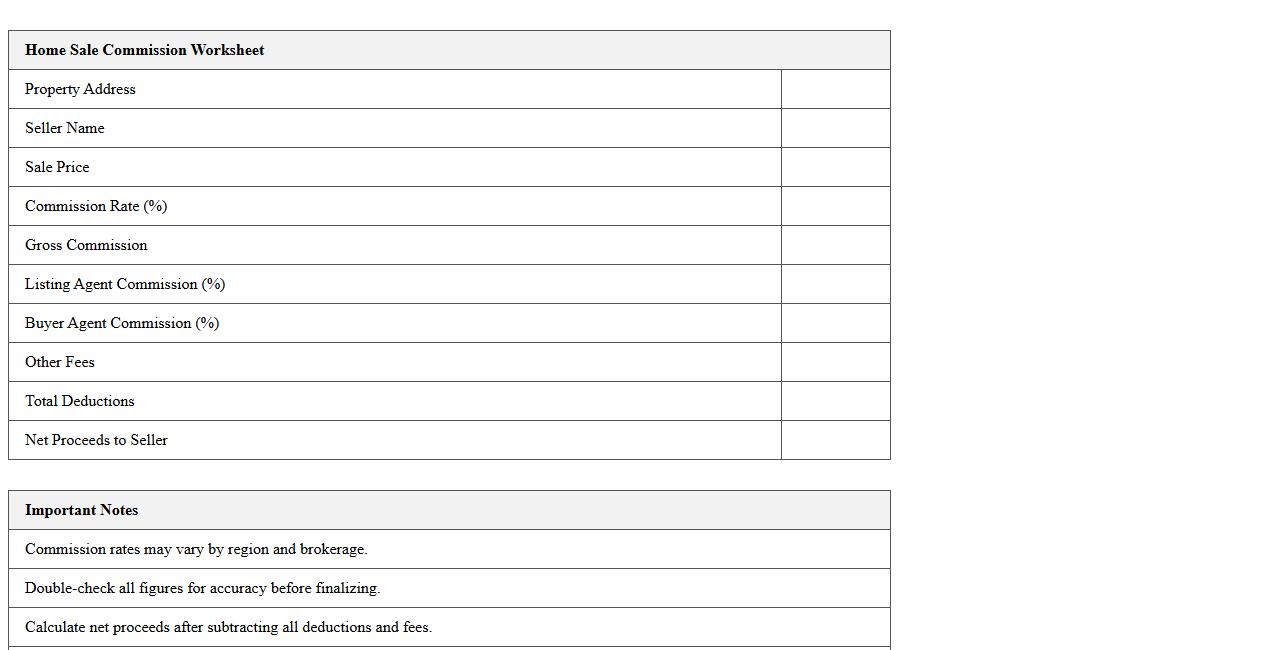 Home Sale Commission Worksheet Excel