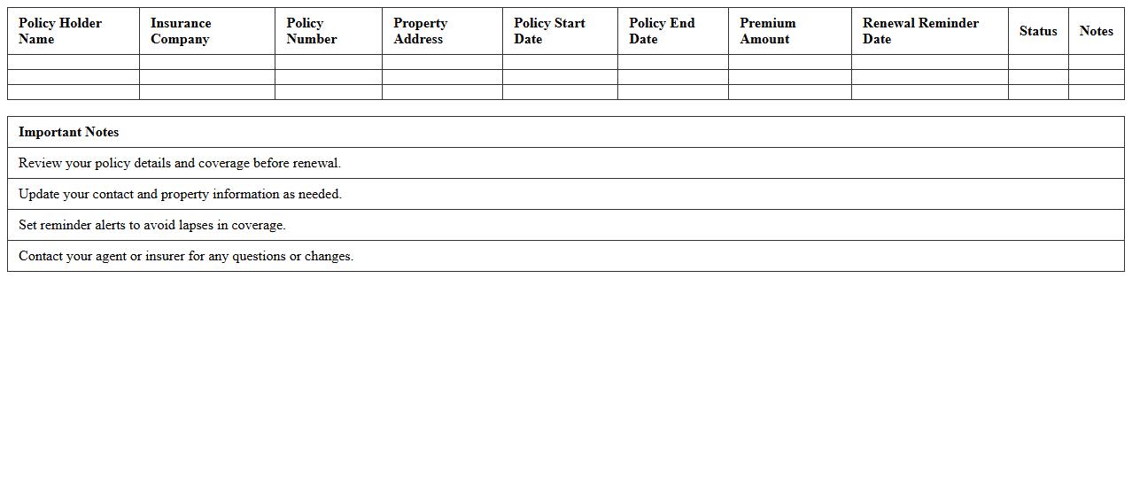 Homeowners Insurance Renewal Reminder Excel