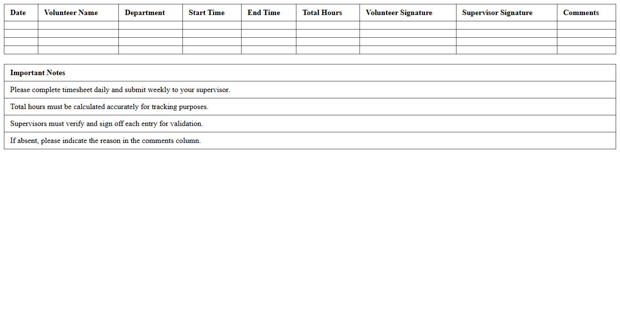Hospital Outreach Volunteer Timesheet Excel