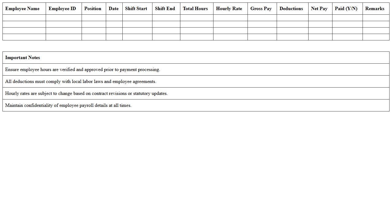 Hotel Casual Employee Payroll Tracker Excel Sheet