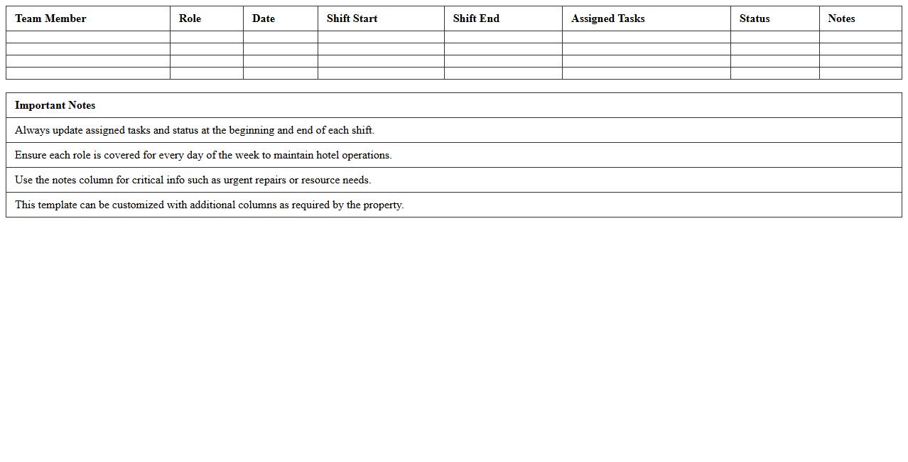 Hotel Maintenance Team Scheduling Excel Template