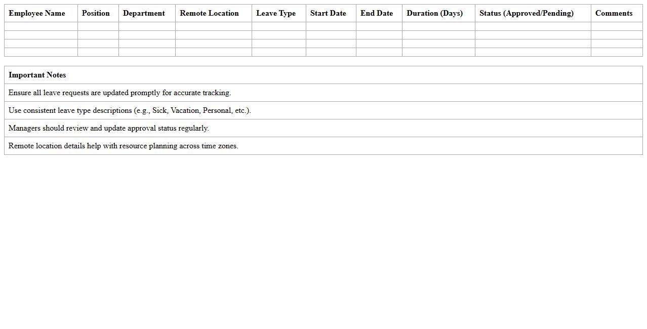 HR Leave Calendar Excel for Remote Staff