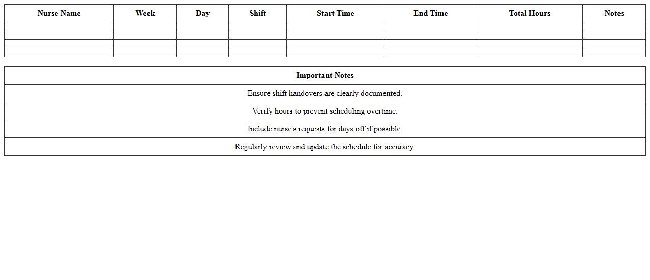 ICU Nurse Work Schedule Excel Sheet