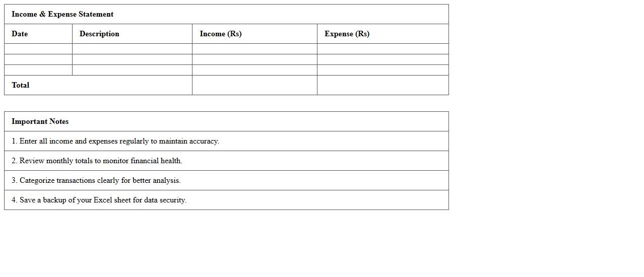 Income & Expense Statement Excel Sheet
