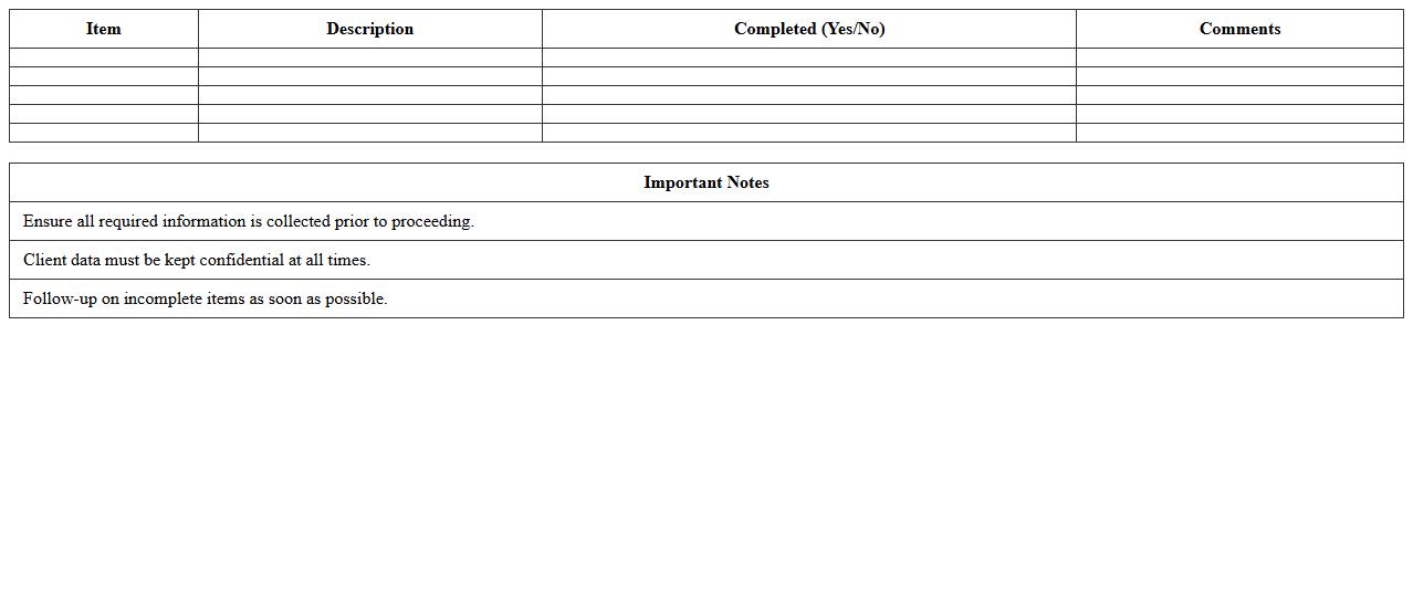 Initial Client Screening Checklist Excel