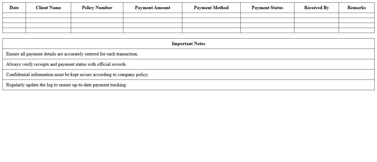 Insurance Agent Payment Collection Log Excel