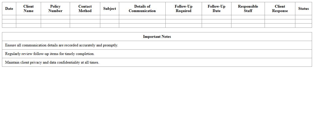 Insurance Client Communication Record Template