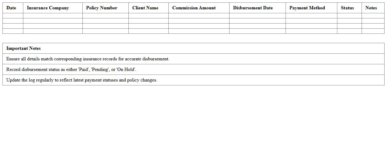 Insurance Commission Disbursement Log Template