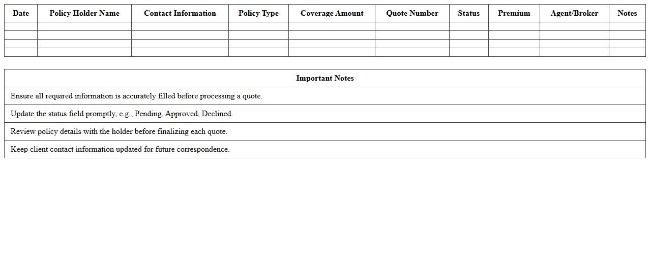 Insurance Policy Quote Management Log