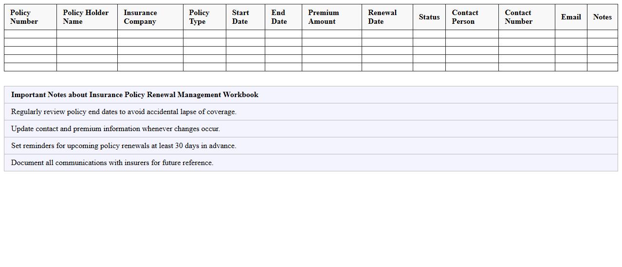Insurance Policy Renewal Management Workbook